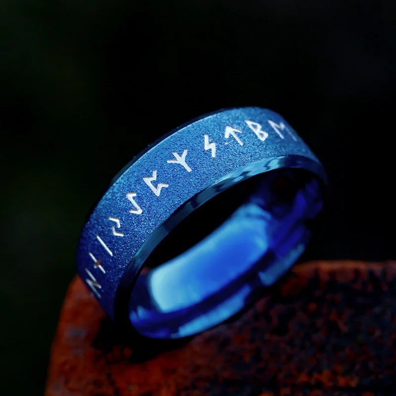 Minimalist Elder Futhark Rune Norse VIking Rings The Pagan Trader 8mm Blue 7