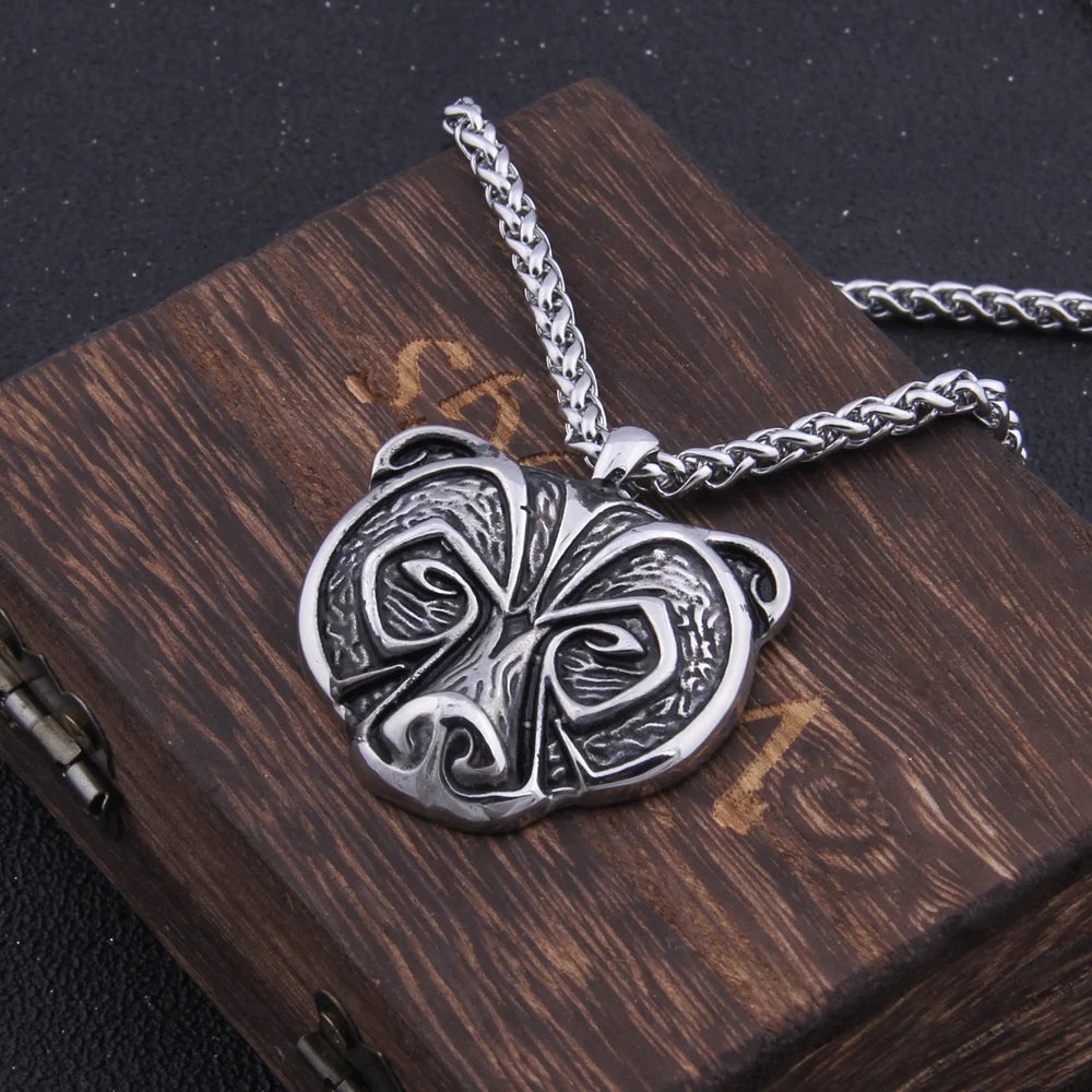 Bjorn Hildolvakappi - Bear Face Engraved Viking Necklace The Pagan Trader