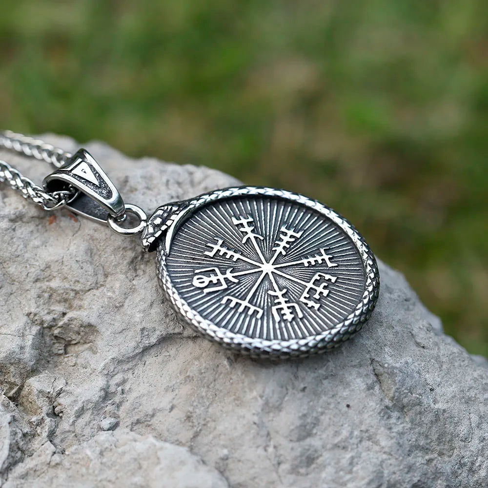 Norse mythology pendant with Vegvísir for guidance and Valknut for bravery.