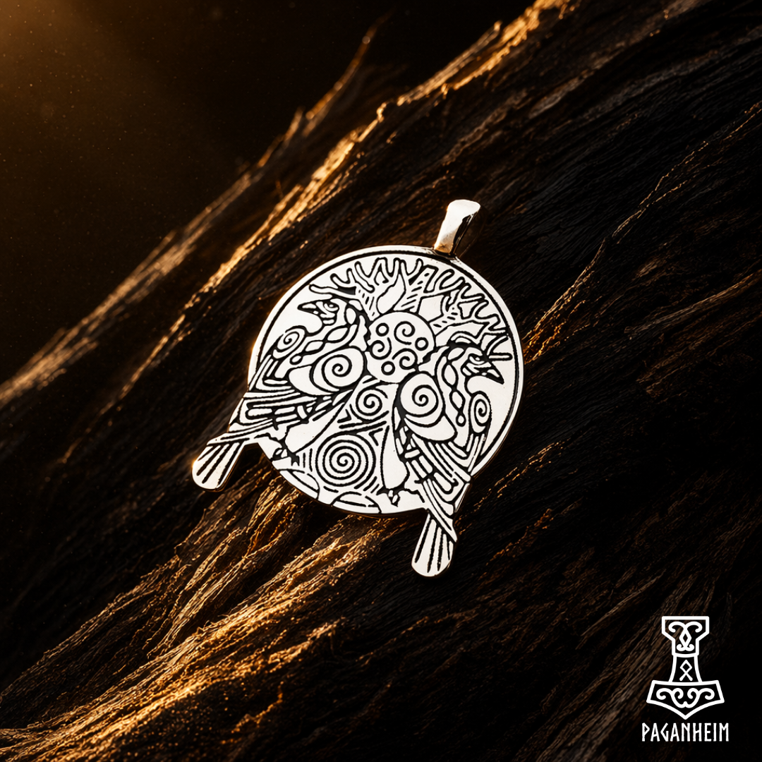 Metal pendant featuring stylised eye above Yggdrasil
