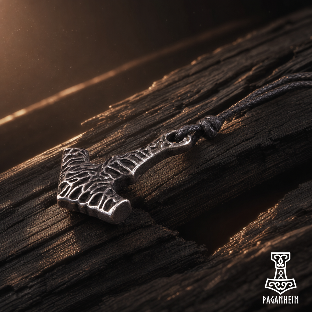 Textured Mjölnir pendant crafted from stainless steel with aged, weathered finish