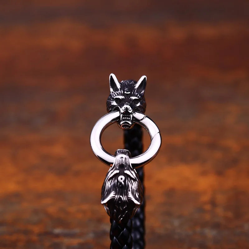 Wolf Head Leather Rope Norse Viking Bracelet  The Pagan Trader