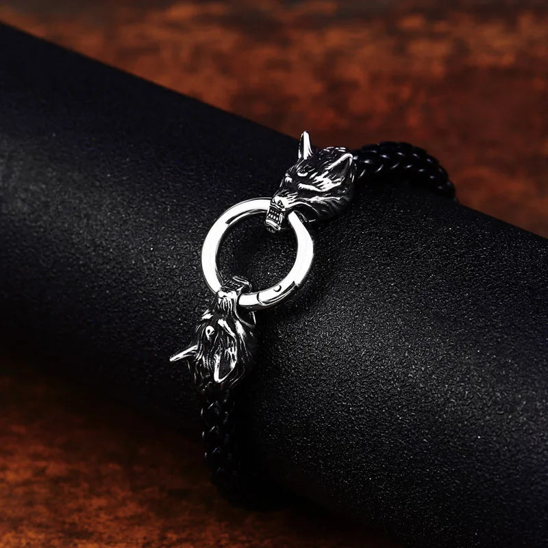 Wolf Head Leather Rope Norse Viking Bracelet  The Pagan Trader