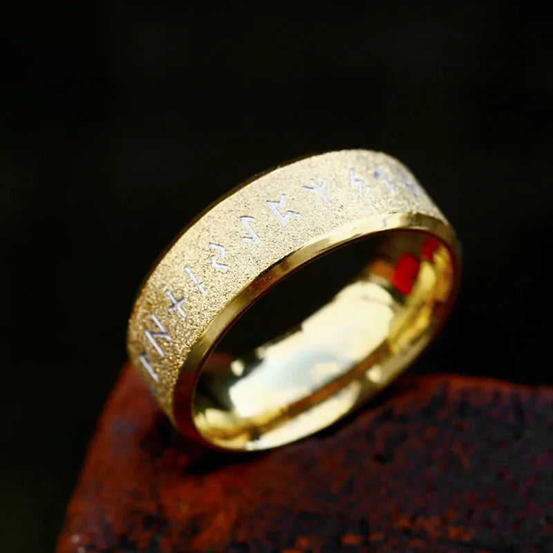 Minimalist Elder Futhark Rune Norse VIking Rings The Pagan Trader 8mm Gold 7