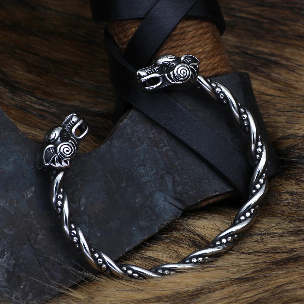 Norse Viking Wolf Head Bangle Arm Ring The Pagan Trader