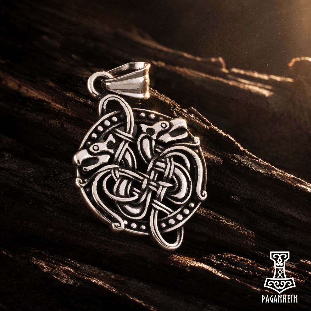 Viking‑inspired pendant photographed under warm light