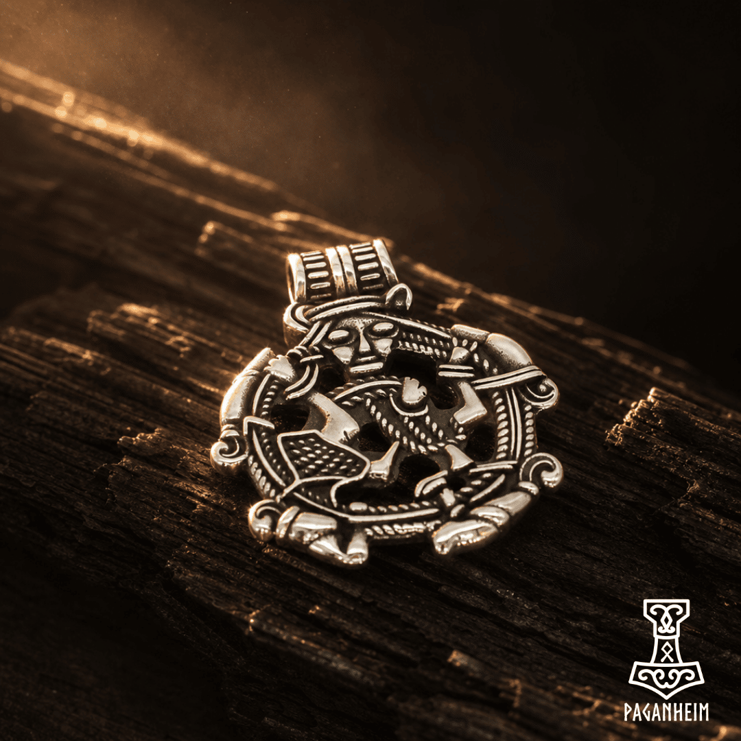 Detailed Viking‑Age style necklace with open‑work design possibly depicting Loki
