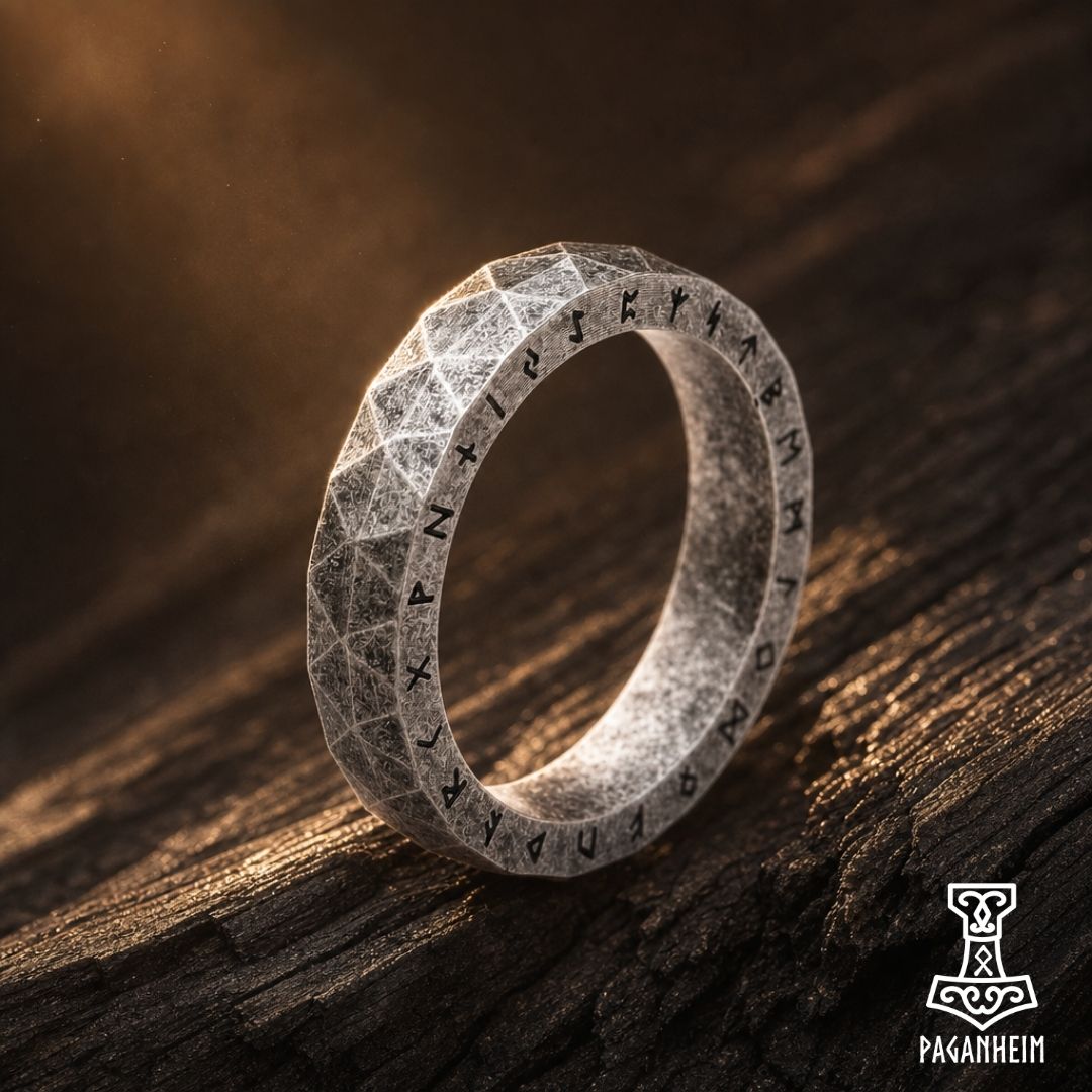 Minimalist ring featuring continuous Elder Futhark inscription