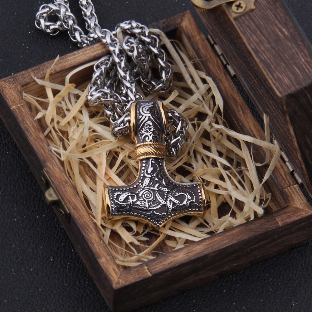 Mammen Art Style Mjölnir - Wheat Chain Thor's Hammer Viking Amulet 0 The Pagan Trader Mix Gold 50cm