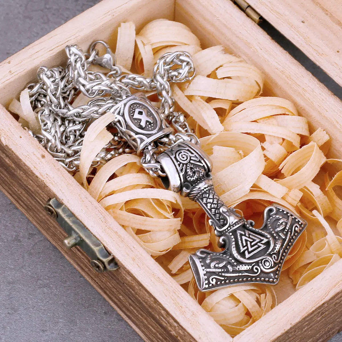 Valknut Othala Mjölnir - Teiwaz & Algiz Rune Thor's Hammer Amulet The Pagan Trader Silver 50cm