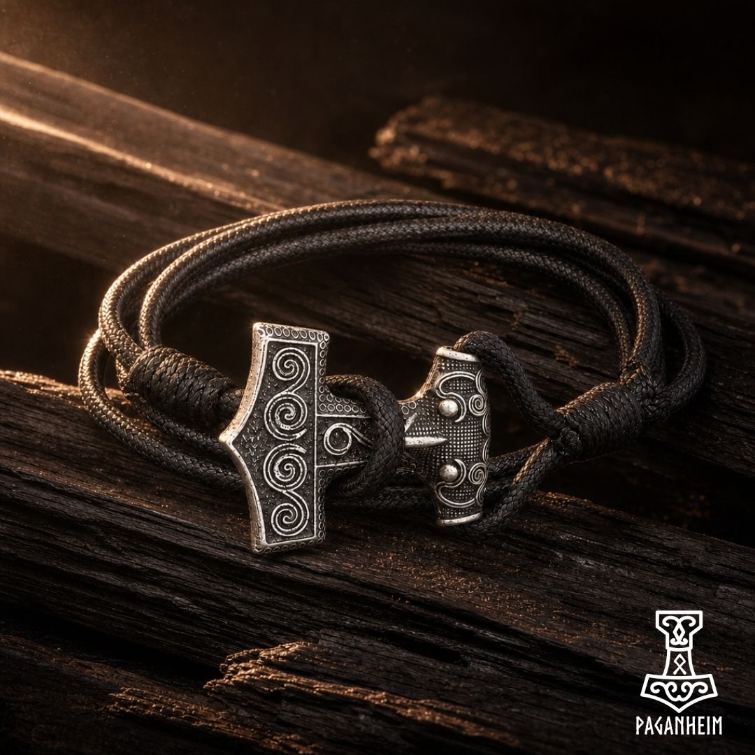 Skåne Mjölnir Waxed Cotton Rope Thor's Hammer Bracelet