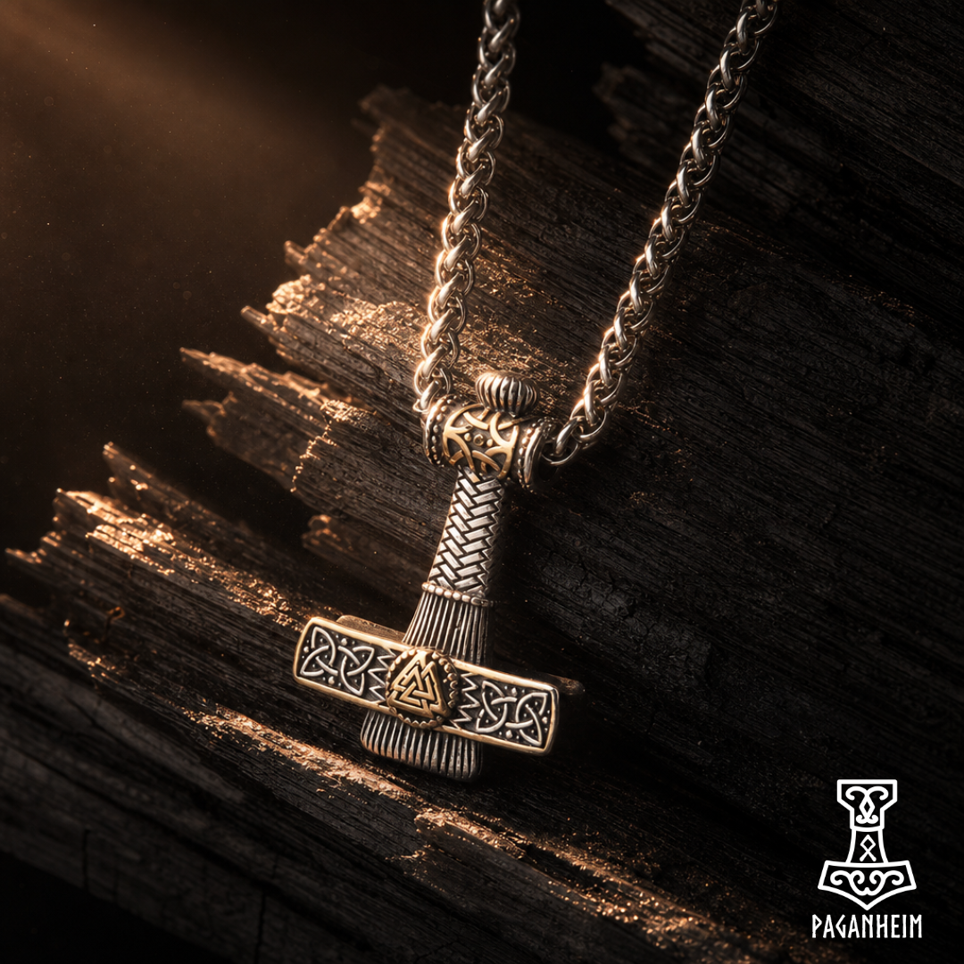 Mjölnir Valknut Talisman: Silver & Gold Norse Thor's Hammer