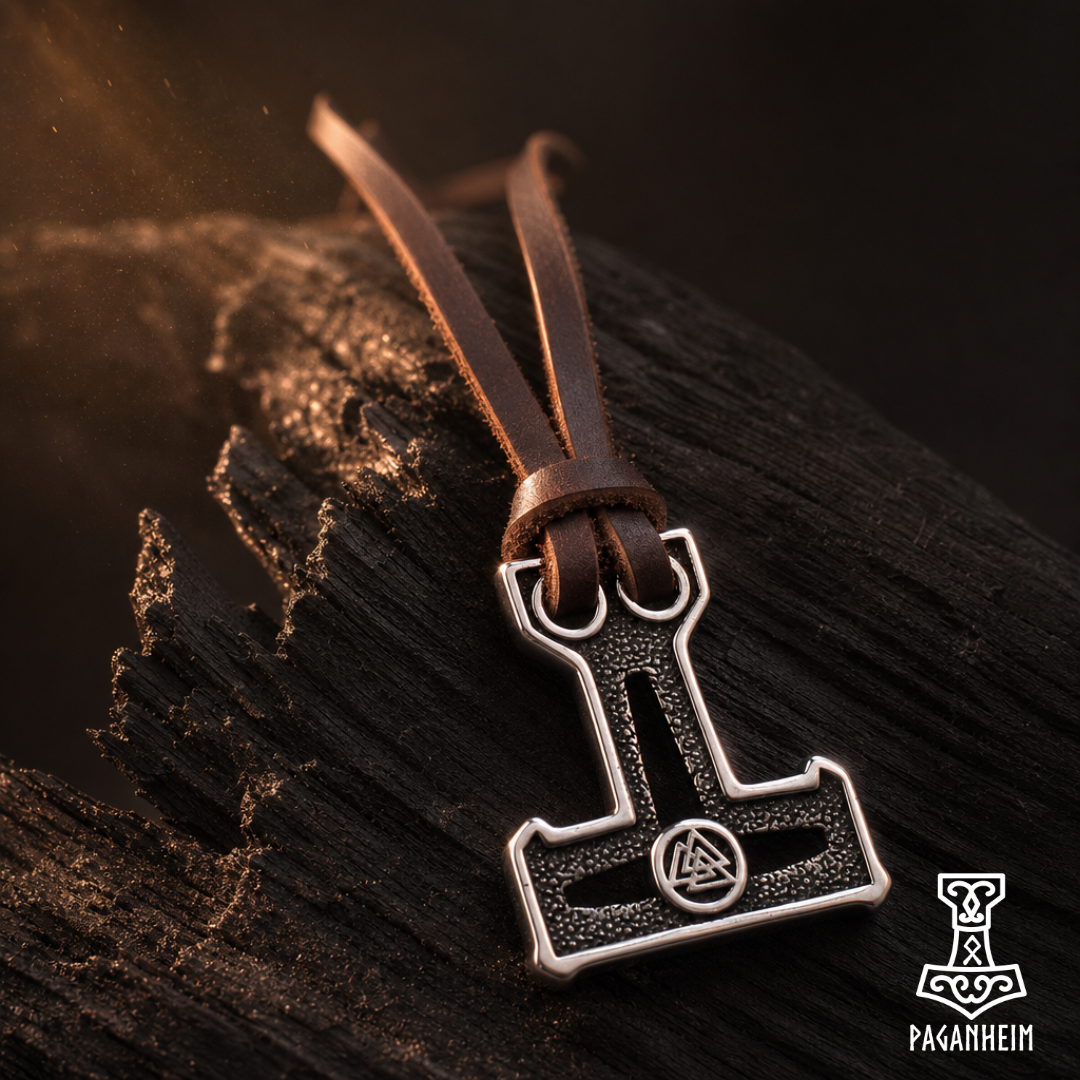 Valknut Mjölnir - Punk Inspired Leather Viking Amulet