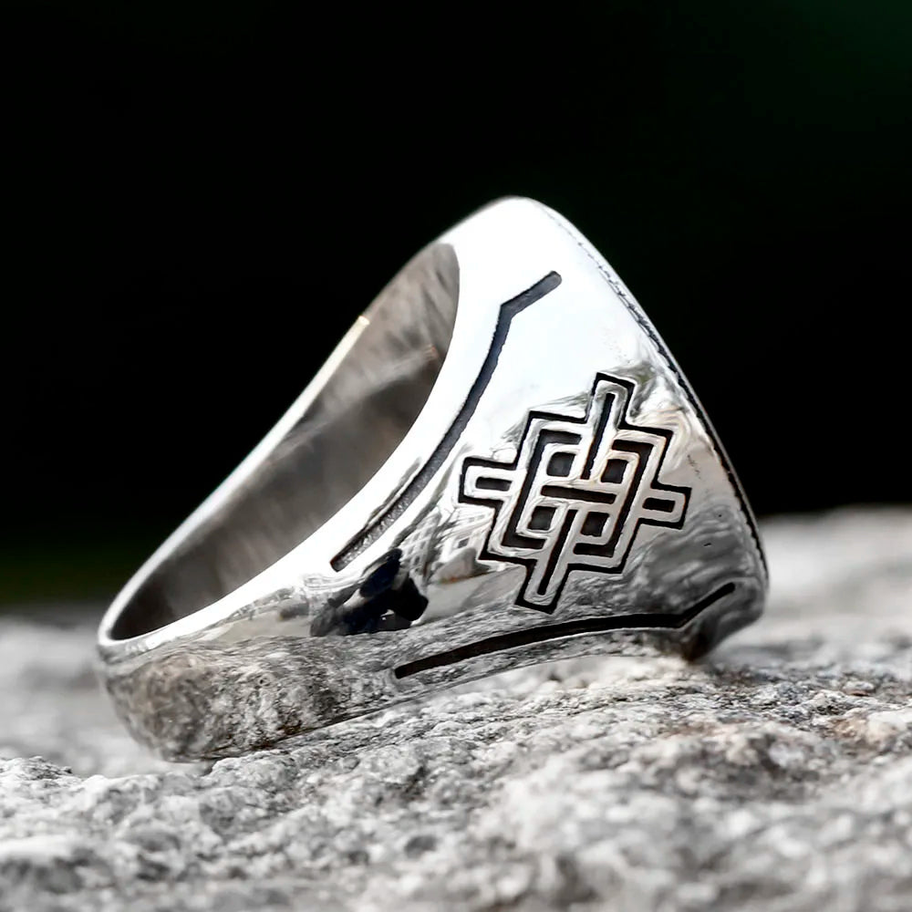 Vegvísir & Gungnir Symbol Engraved Ring 0 The Pagan Trader