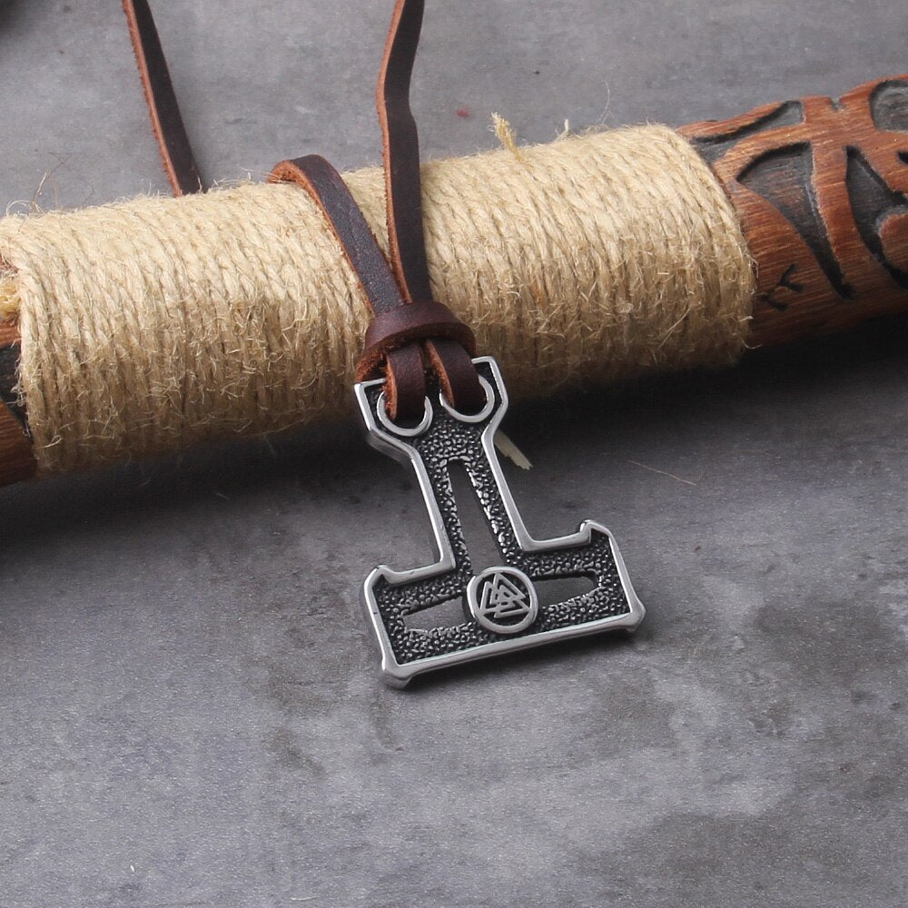 Valknut Mjölnir - Punk Inspired Leather Viking Amulet 0 The Pagan Trader