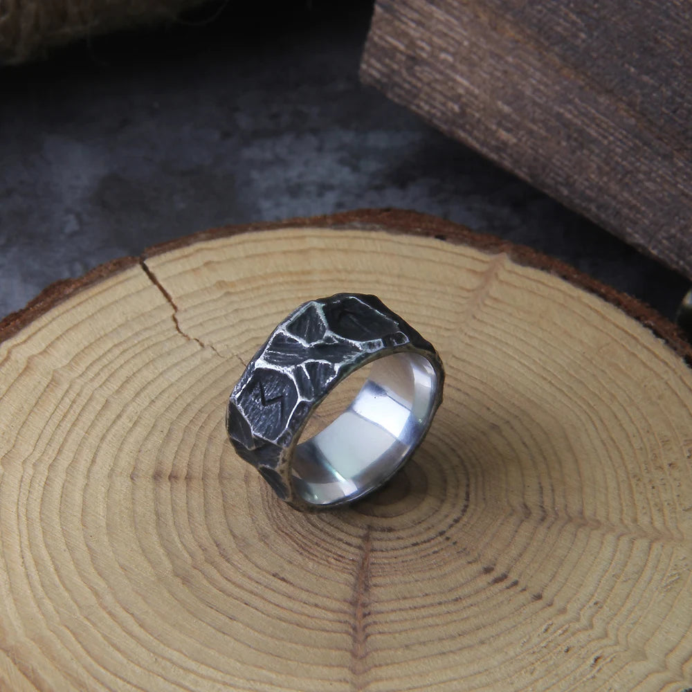 Viking Punk-Style Ring with Elder Futhark Rune Carvings The Pagan Trader