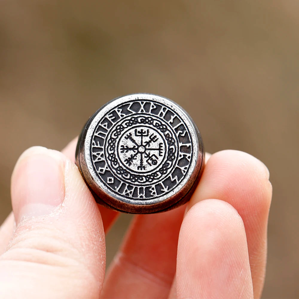 Raven Engraved Vegvísir Rune Icelandic Viking Ring The Pagan Trader