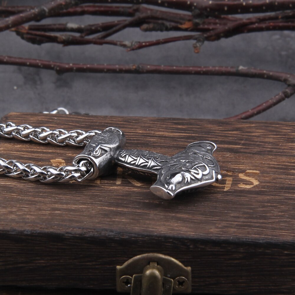 Vegvísir & Goat Engraved Mjölnir Amulet 0 The Pagan Trader
