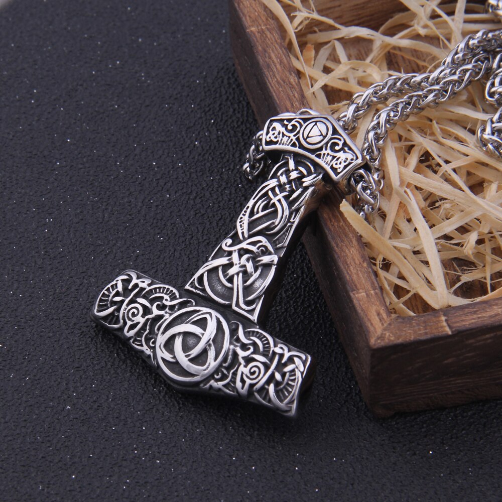 Triquetra Mjölnir - Gold & Silver Nordic Urnes Art Engraved Thor's Hammer 0 The Pagan Trader
