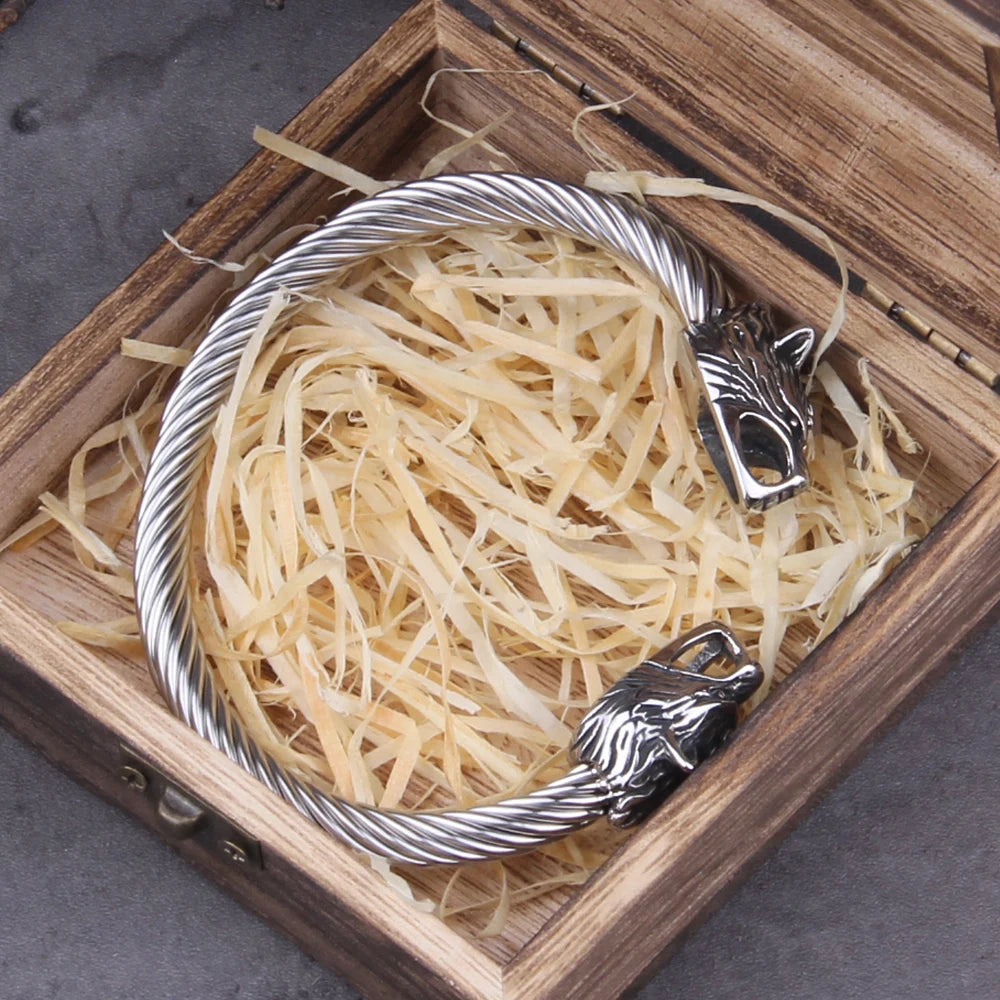 Geri & Freki Bangle Torc - Viking Wolf Arm Ring  The Pagan Trader