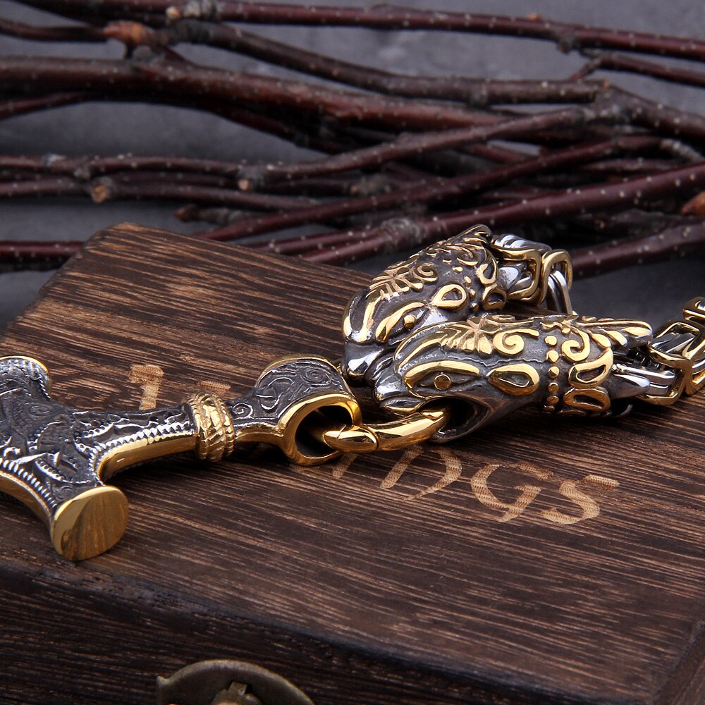 Wolf & Serpent Clasped Mjölnir Amulet 0 The Pagan Trader