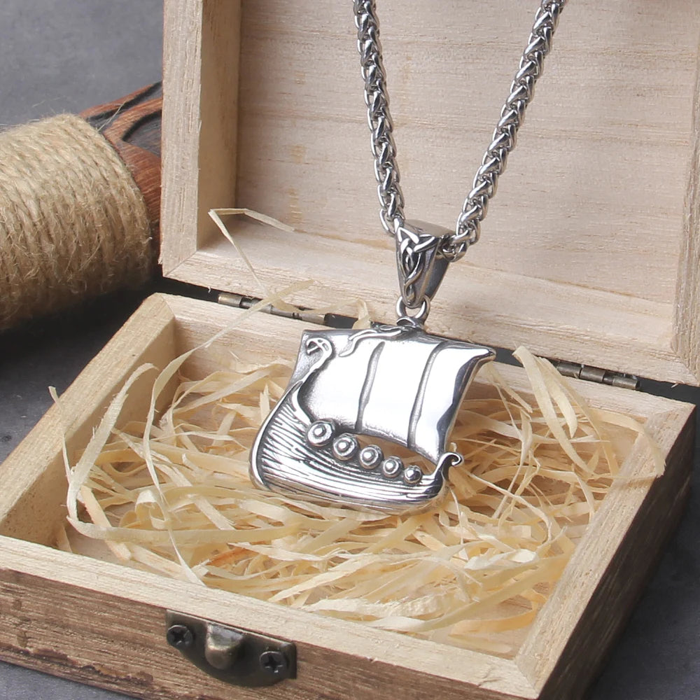 Shielded Seafarer Triquetra Amulet - Viking Longship Necklace 0 The Pagan Trader