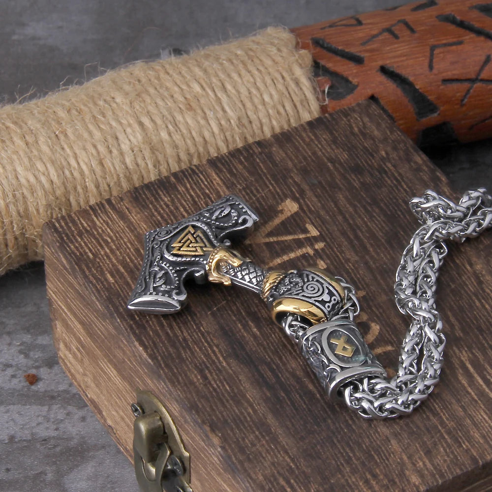 Valknut Othala Mjölnir - Teiwaz & Algiz Rune Thor's Hammer Amulet The Pagan Trader