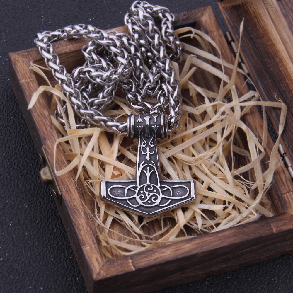 Triquetra Algiz Mjölnir - Rune Engraved Odin Thor's Hammer Viking Amulet 0 The Pagan Trader