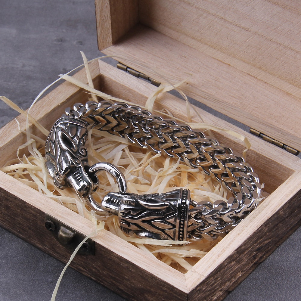Sköll & Hati - Cuban Chain Linked Viking Bracelet 0 The Pagan Trader