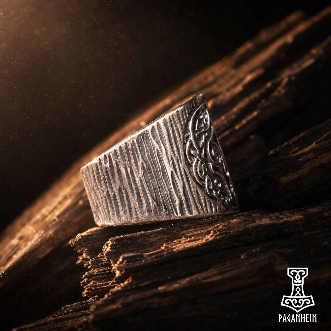 Stainless steel ring representing Hel’s dual nature from Norse mythology
