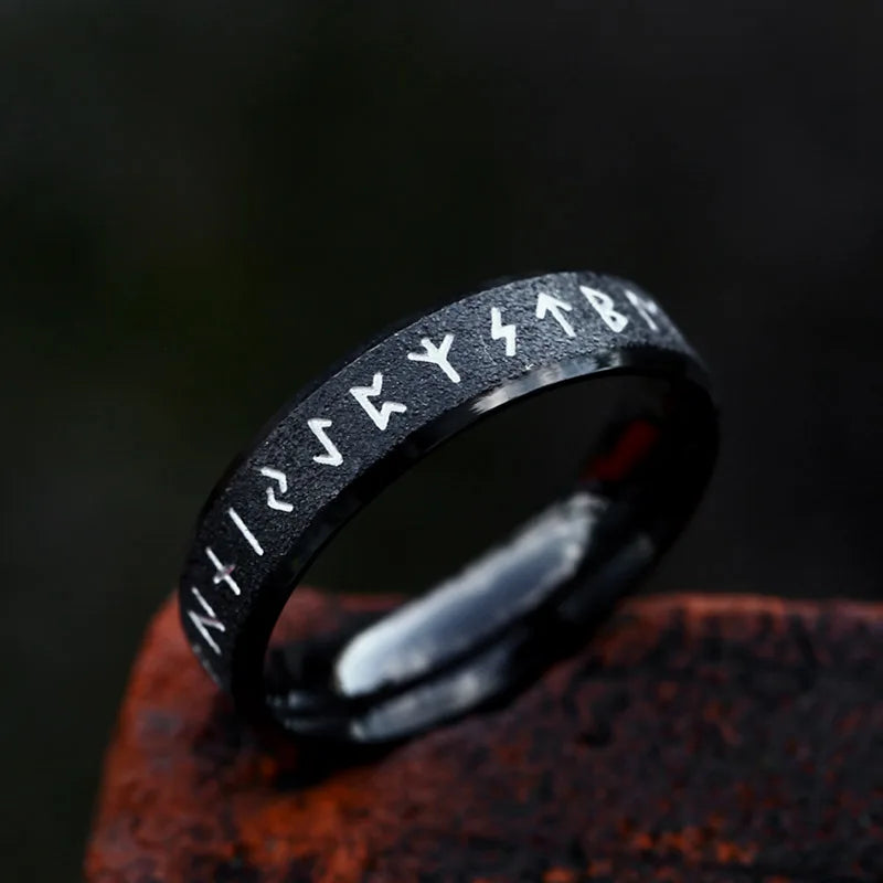 Minimalist Elder Futhark Rune Norse VIking Rings The Pagan Trader 6mm Black 7