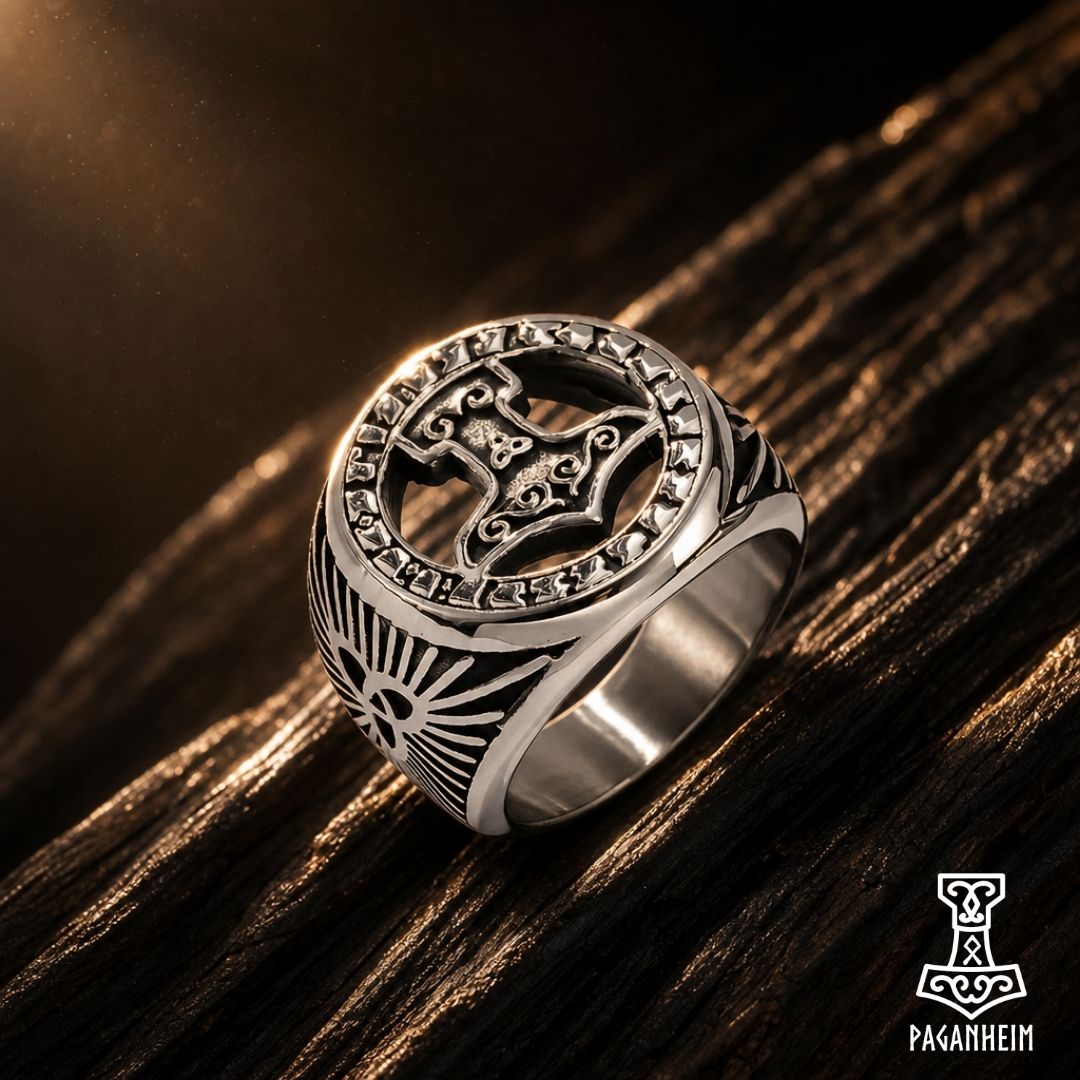 Stainless steel ring featuring Thor’s hammer Mjölnir design inspired by Skåne find