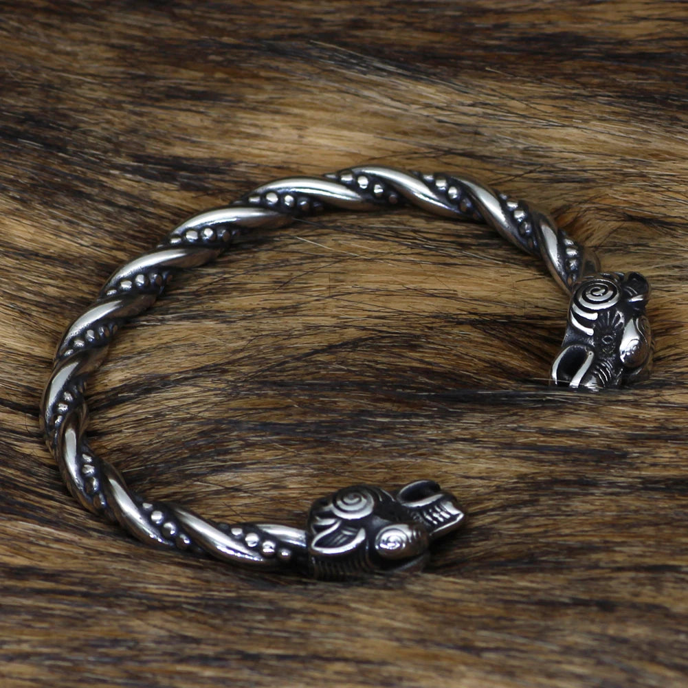 Norse Viking Wolf Head Bangle Arm Ring The Pagan Trader