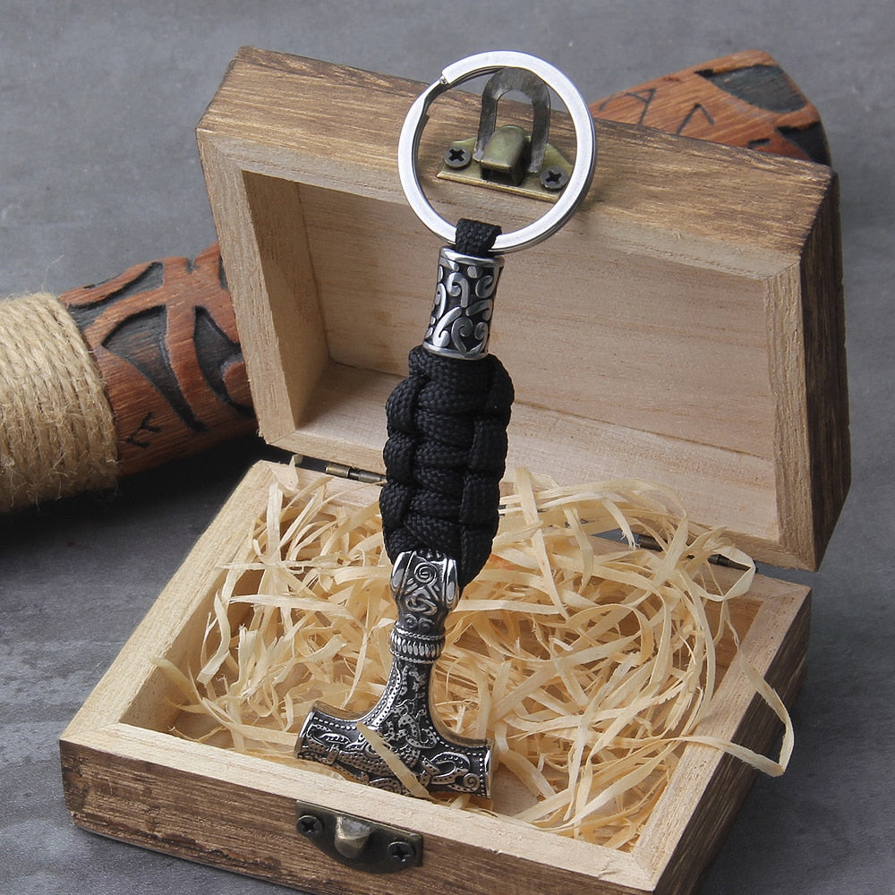 Mjölnir Paracord Bead Keychain - Mammen Art Viking Thor's Hammer 0 The Pagan Trader Full Silver