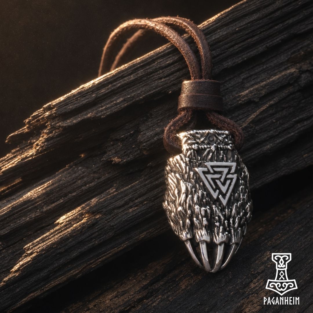 Norse bear claw amulet photographed under warm light