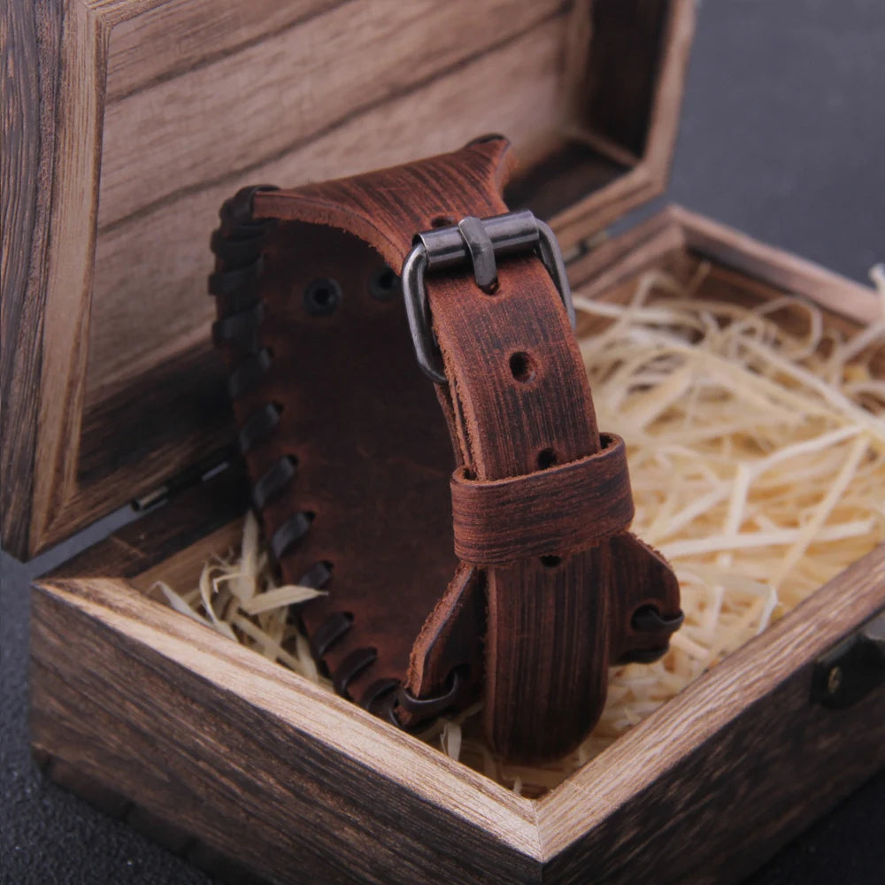 Icelandic Vegvísir Talisman - Rustic Wide Leather Viking Bracelet The Pagan Trader