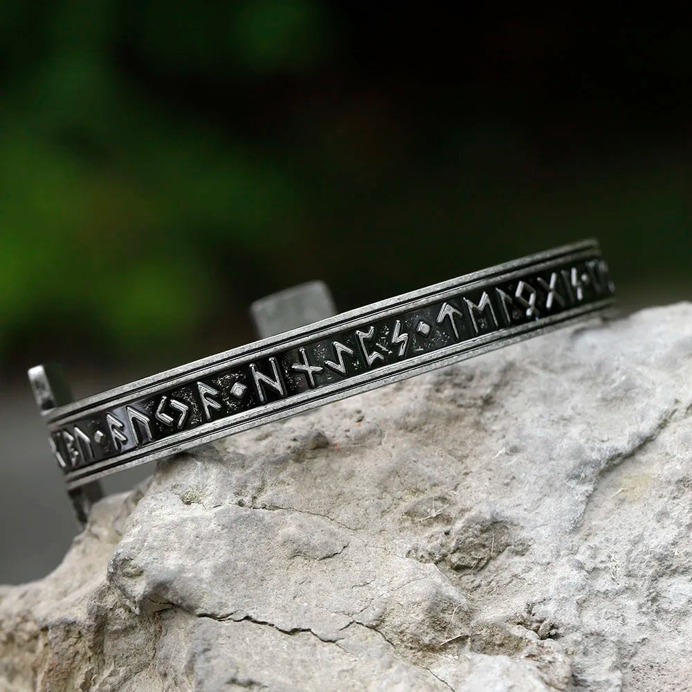 Elder Futhark rune arm ring, adjustable for all wrist sizes.