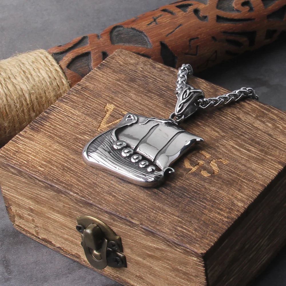 Shielded Seafarer Triquetra Amulet - Viking Longship Necklace 0 The Pagan Trader