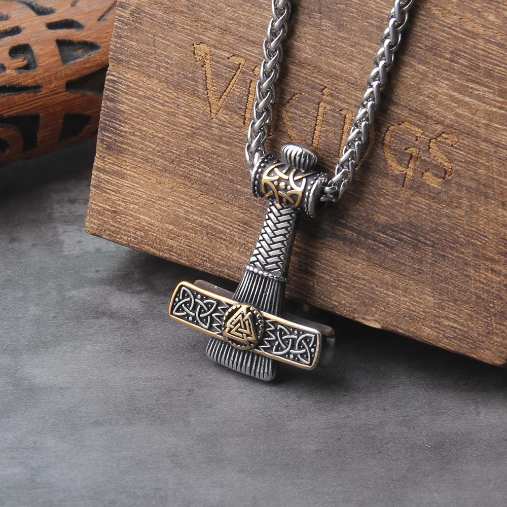 Mjölnir Valknut Talisman: Silver & Gold Norse Thor's Hammer The Pagan Trader