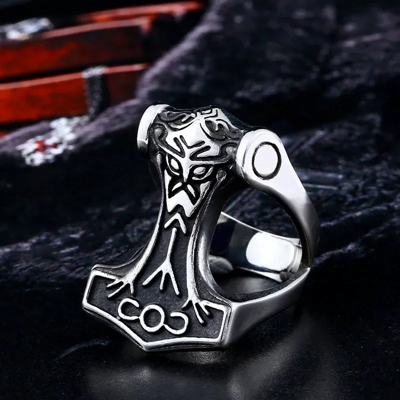 Old Norse Skåne Algiz Rune Mjölnir Thor's Hammer Ring The Pagan Trader