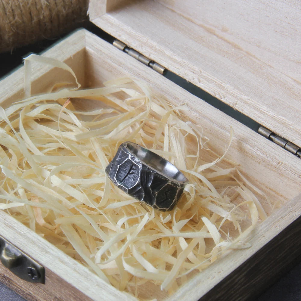 Viking Punk-Style Ring with Elder Futhark Rune Carvings The Pagan Trader