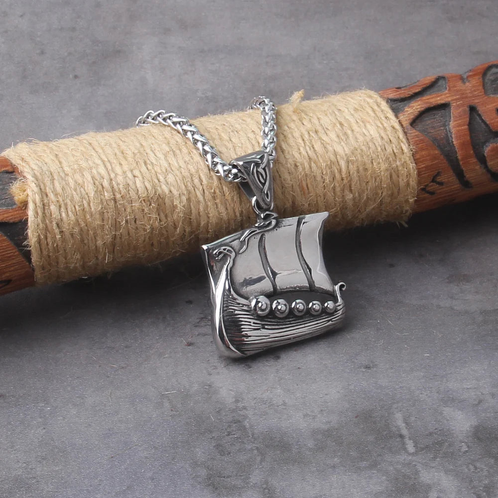 Shielded Seafarer Triquetra Amulet - Viking Longship Necklace 0 The Pagan Trader