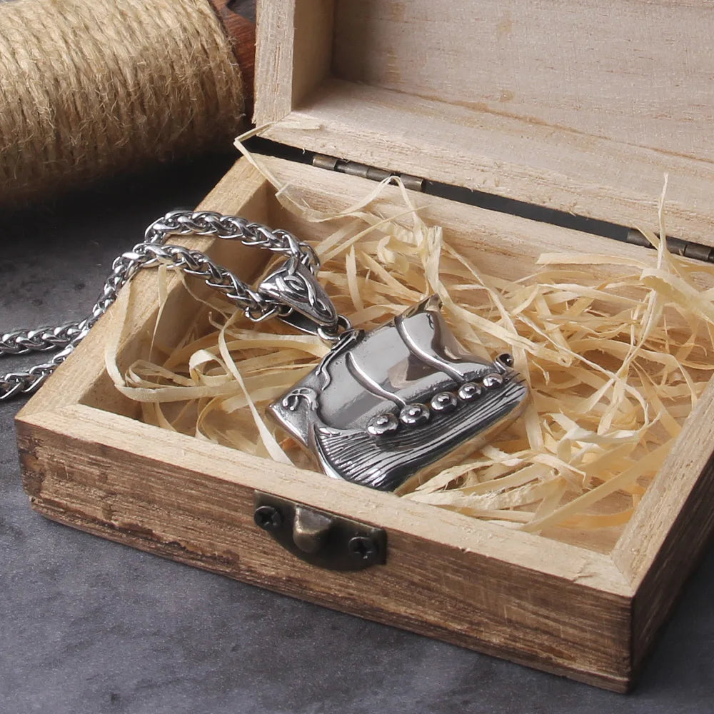 Shielded Seafarer Triquetra Amulet - Viking Longship Necklace 0 The Pagan Trader