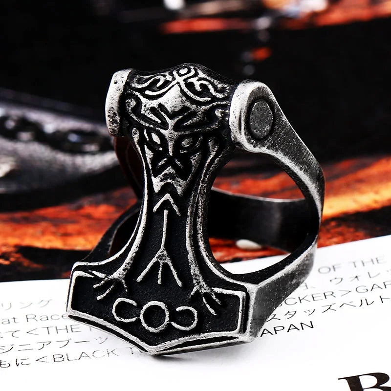 Old Norse Skåne Algiz Rune Mjölnir Thor's Hammer Ring The Pagan Trader