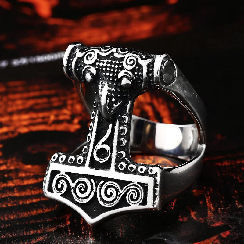 Old Norse Skåne Algiz Rune Mjölnir Thor's Hammer Ring The Pagan Trader