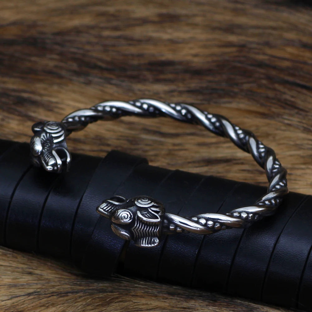 Norse Viking Wolf Head Bangle Arm Ring The Pagan Trader