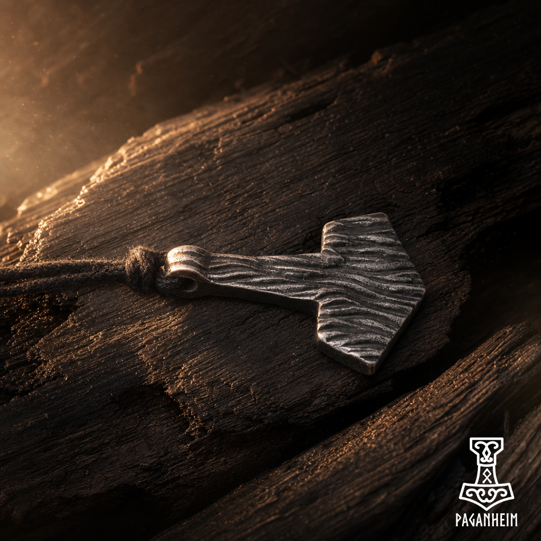Wind‑forged Thor’s hammer pendant photographed under warm light