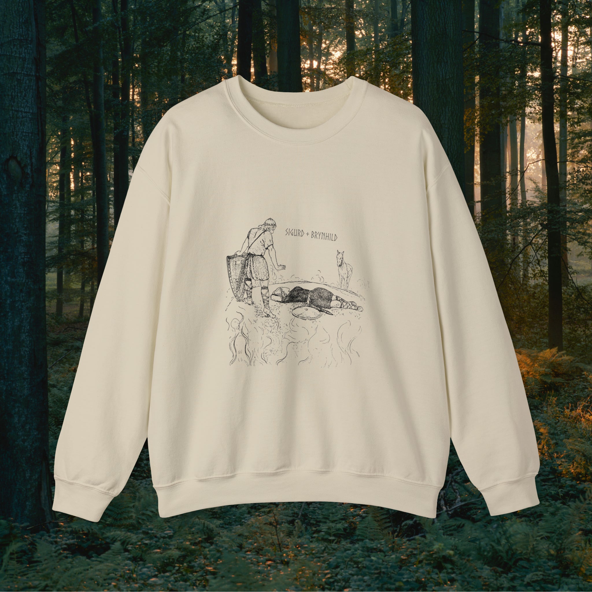 Sigurd + Brynhild Crewneck Unisex Sweatshirt Sweatshirt Printify L Sand 