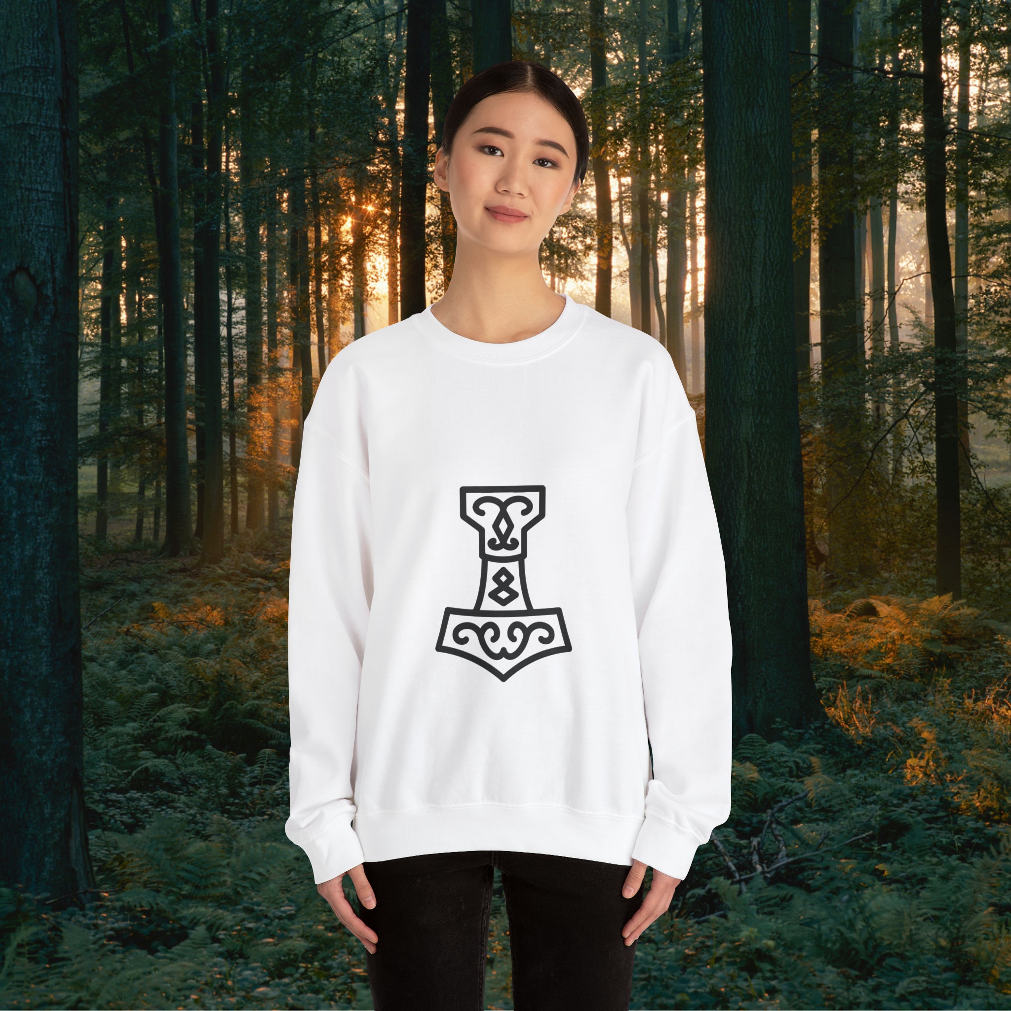 Minimalistic Mjölnir Crewneck Unisex Sweatshirt Sweatshirt Printify   