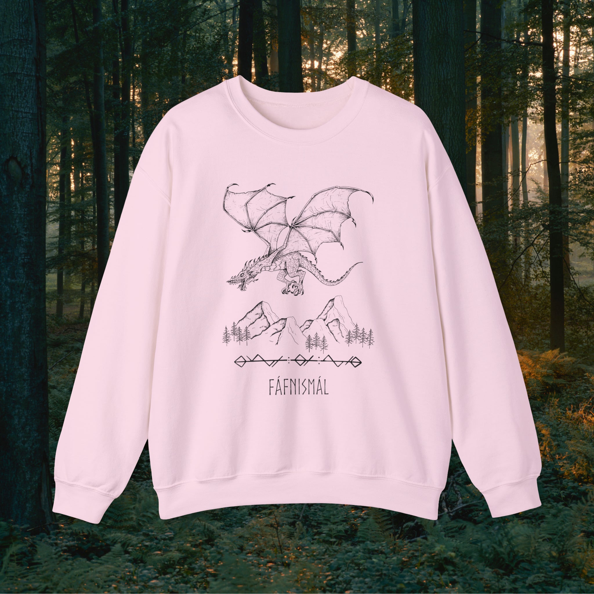 Fáfnismál Crewneck Unisex Sweatshirt Sweatshirt Printify S Light Pink 